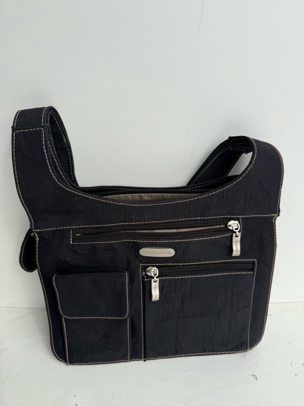 Vagabond Black Nylon Messenger Bag with Contrast Stitching